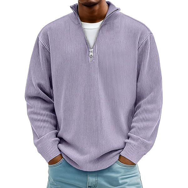 Lilac Striped Quarter-Zip Oversized Long-Sleeve Top